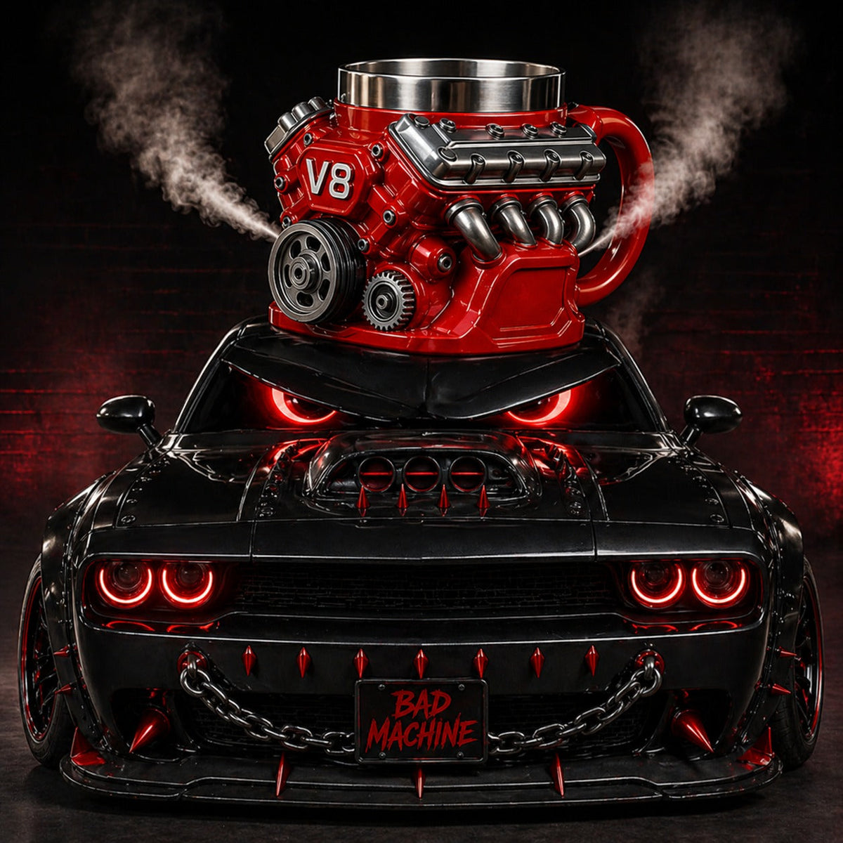 Cana V8 Engine 200 ml din otel inoxidabil cu design motor 3D mecanic