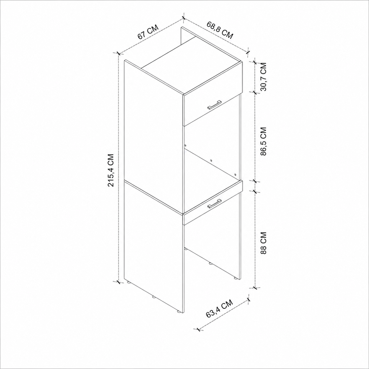 Dulap pentru masina de spalat si uscator, cu rafturi, 67 x 68,8 x 215,4 cm