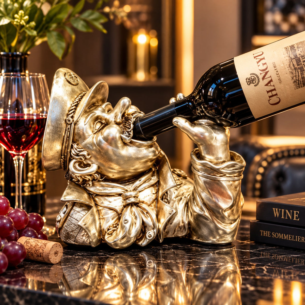 Suport Premium pentru Sticlă de Vin, Figurina Marinar din Rășină, Design Vintage – aprox. 30 × 20 cm - imagine principala