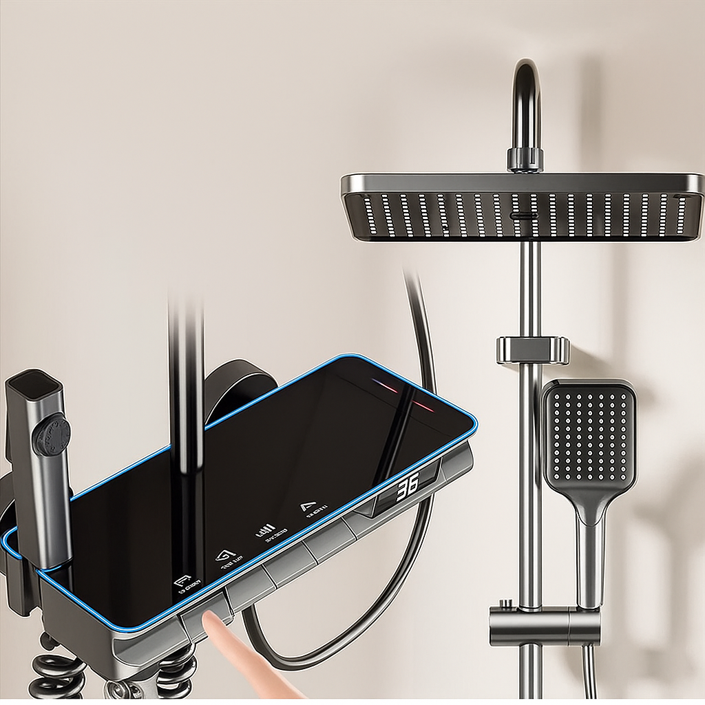 Set coloana de dus cu afișaj LED si comenzi Piano,finisaj Gri-Negru Mat