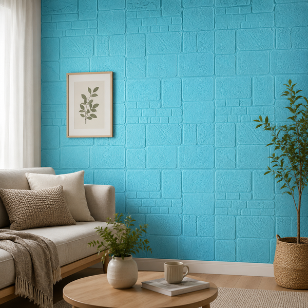 Tapet 3D caramida turquaz, auto-adeziv pentru interior, 70 x 77 cm - detaliu produs