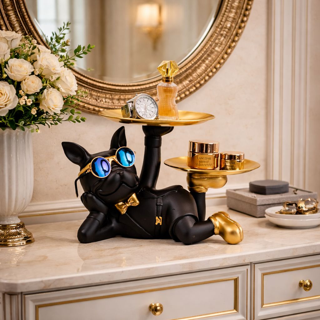 Statuie Decorativa Bulldog cu Tavi pentru Chei si Accesorii 32 x 17 x 18 cm, negru