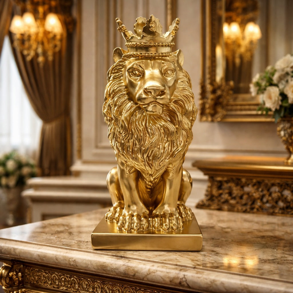 Statueta decorativa Leu Regal din rasina 14x22.5x5 cm design premium