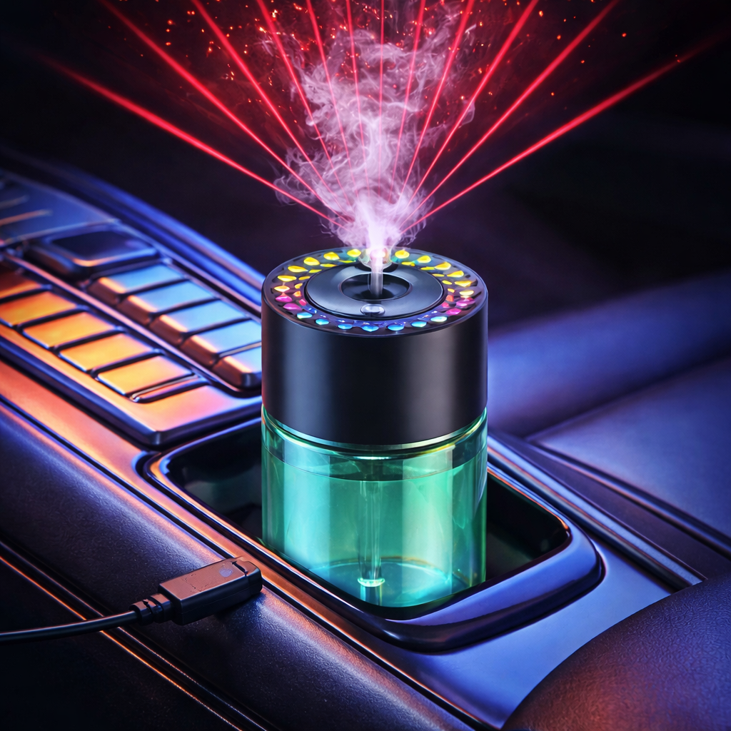 Odorizant auto cu proiector laser, umidificator si iluminare ambientala RGB