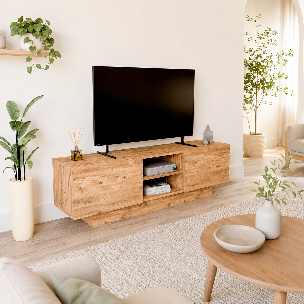 Comodă TV DORA cu uși și raft central, PAL 18 mm, 140 x 31 x 42 cm - detaliu produs