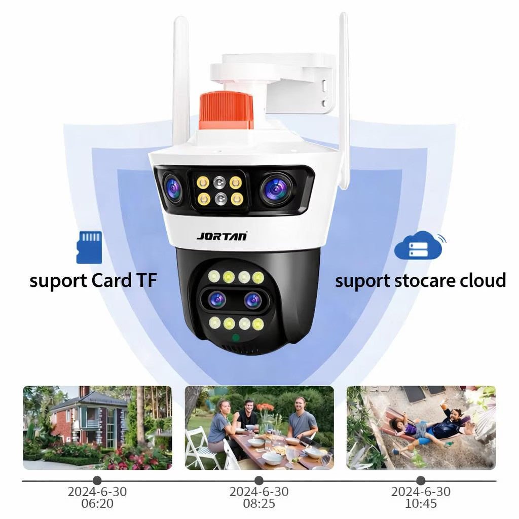 Camera supraveghere WiFi Jortan dubla 12MP PTZ, 4 lentile, vedere nocturna color, detectie miscare, audio bidirectional, IP66
