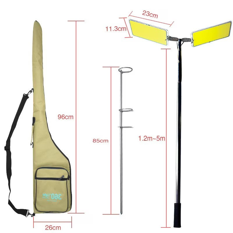 Kit Nocturna eLIVE FR-12, Proiector Camping LED 94W 9116lm, Waterproof, Brat Telescopic Ajutabil 5m, 3 Adaptoare 220V-AUTO-Cleme Crocodil Baterie, Telecomanda, Geanta Transport