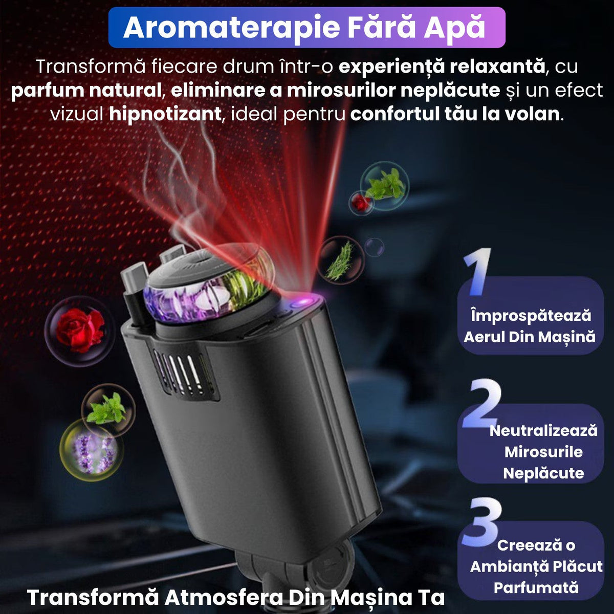 Incarcator Auto Retractabil 5 in 1, 45W PD, difuzor de parfum integrat, lumina ambientala