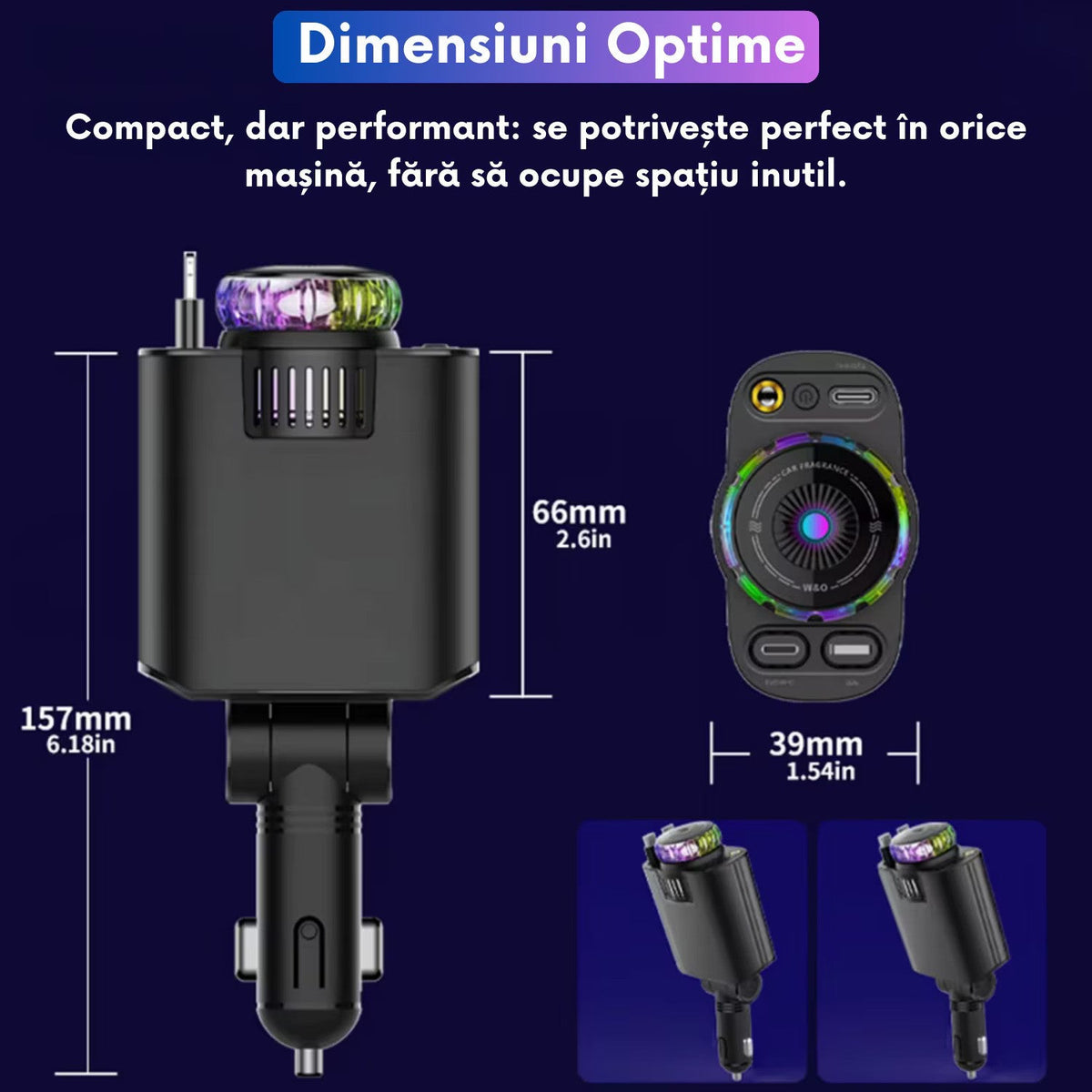 Incarcator Auto Retractabil 5 in 1, 45W PD, difuzor de parfum integrat, lumina ambientala
