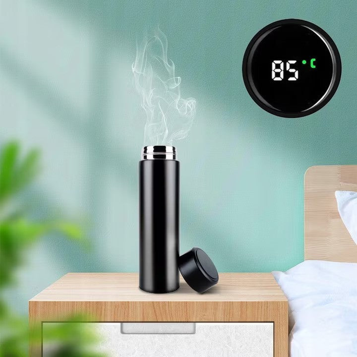 RESIGILAT - Termos smart cu afisaj led, indicator temperatura, 500 ml, negru, otel inoxidabil