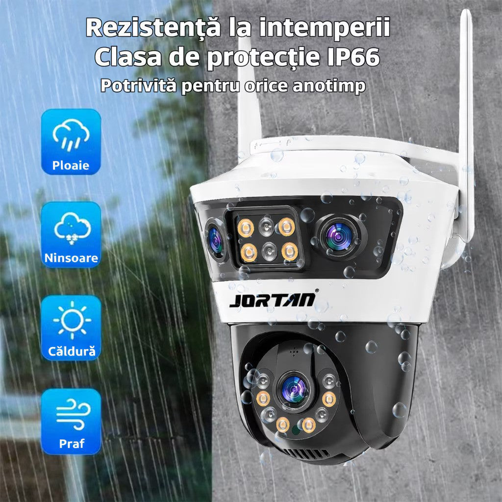 Camera de Supraveghere cu 2 Lentile, PTZ 355°, Jortan JT-4, WiFi, IP66, HD, 6 MP, 1920 x 1080 pixeli, Aplicatie Yoosee