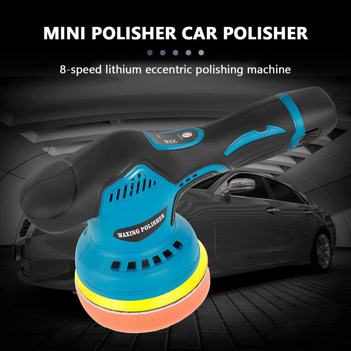 Aparat Polish Auto, 2 Acumulatori 12V, fara fir, portabil, 2500-5000 Rpm, 8 Viteze, Albastru/Negru