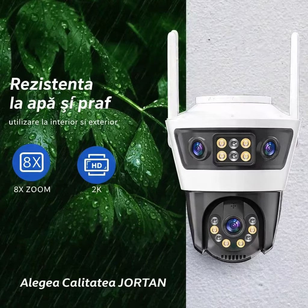 Camera de Supraveghere cu 2 Lentile, PTZ 355°, Jortan JT-4, WiFi, IP66, HD, 6 MP, 1920 x 1080 pixeli, Aplicatie Yoosee