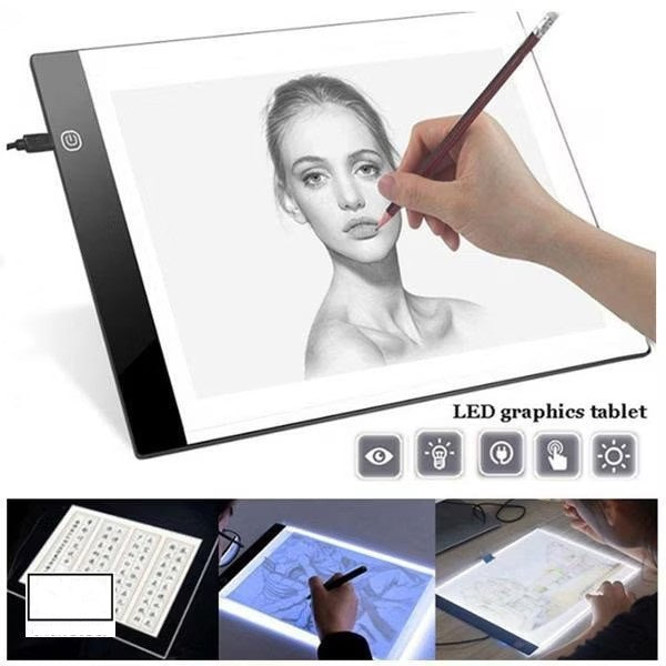 Tableta Grafica cu Panou LED pentru Transcriere Desene, Schite, Proiecte, Tatuaje,  alimentare Micro USB, 3 moduri de Iluminare, PVC Alb