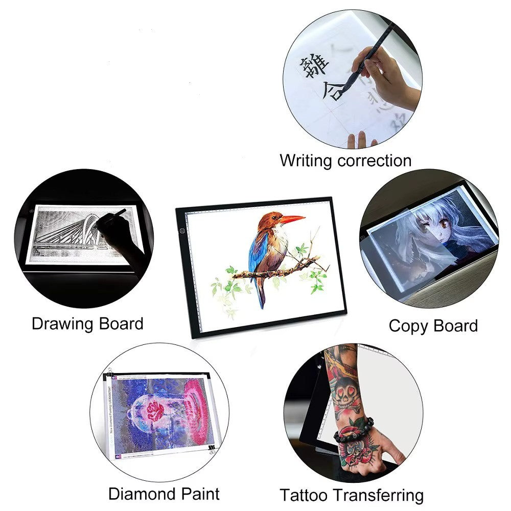 Tableta Grafica cu Panou LED pentru Transcriere Desene, Schite, Proiecte, Tatuaje,  alimentare Micro USB, 3 moduri de Iluminare, PVC Alb