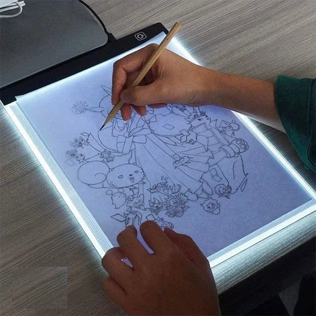 Tableta Grafica cu Panou LED pentru Transcriere Desene, Schite, Proiecte, Tatuaje,  alimentare Micro USB, 3 moduri de Iluminare, PVC Alb