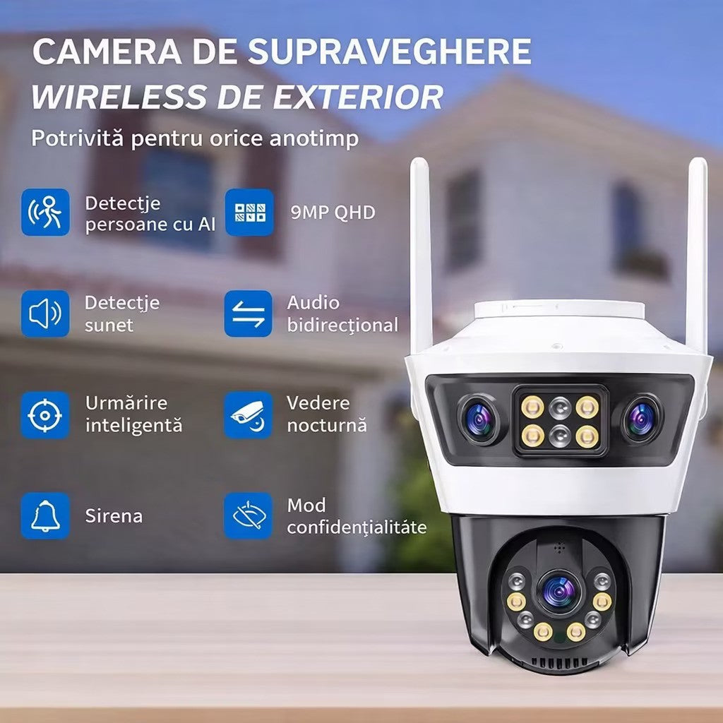 Camera de Supraveghere cu 2 Lentile, PTZ 355°, Jortan JT-4, WiFi, IP66, HD, 6 MP, 1920 x 1080 pixeli, Aplicatie Yoosee