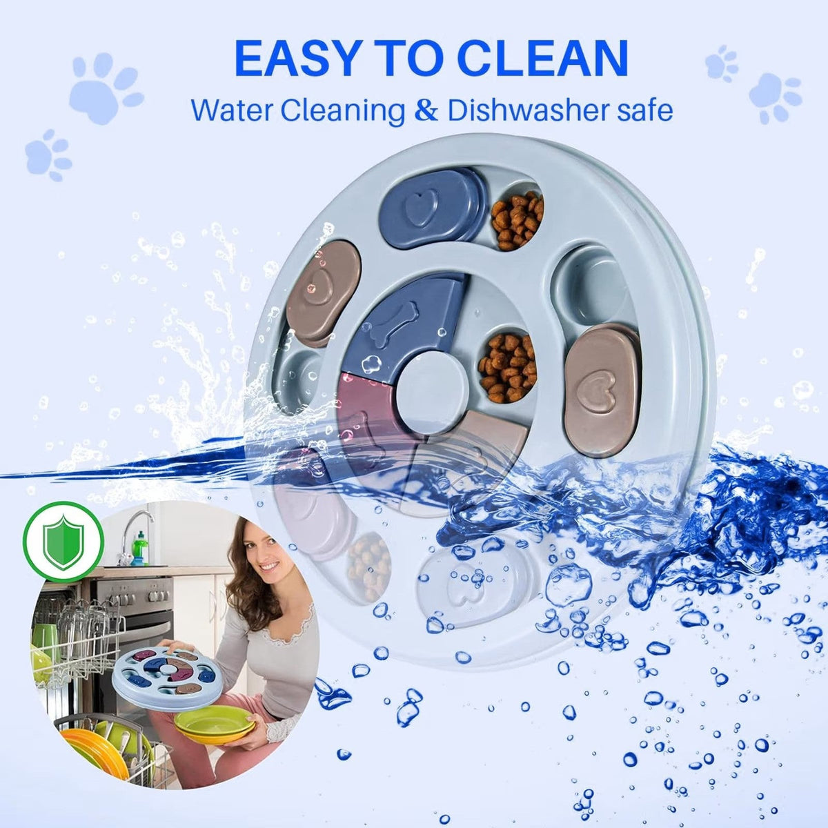 Castron Hranire Lenta Caini Si Pisici, Cu puzzle, 14 zone de hranire, Antiderapant