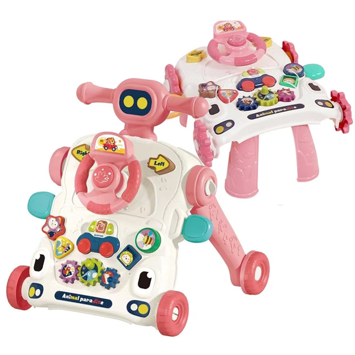 Antemergator 6 in 1  pentru Copii, cu Activitati Montessori de joaca si roti anti-alunecare,