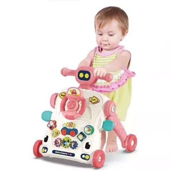 Antemergator 6 in 1  pentru Copii, cu Activitati Montessori de joaca si roti anti-alunecare,