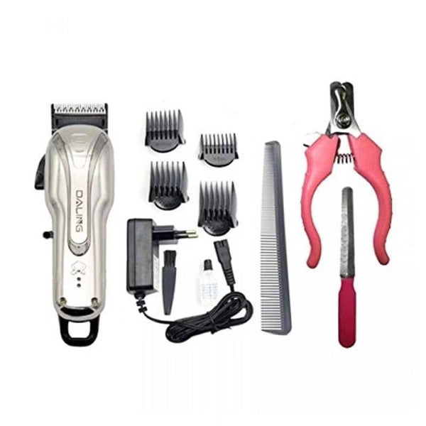 Masina  de Tuns Animale, Pentru Caini, Pisici, Oi, 8 in 1, Silentioasa, Fara Fir, Autonomie 150 Minute, 4 Capete, Accesorii unghii incluse, Argintiu