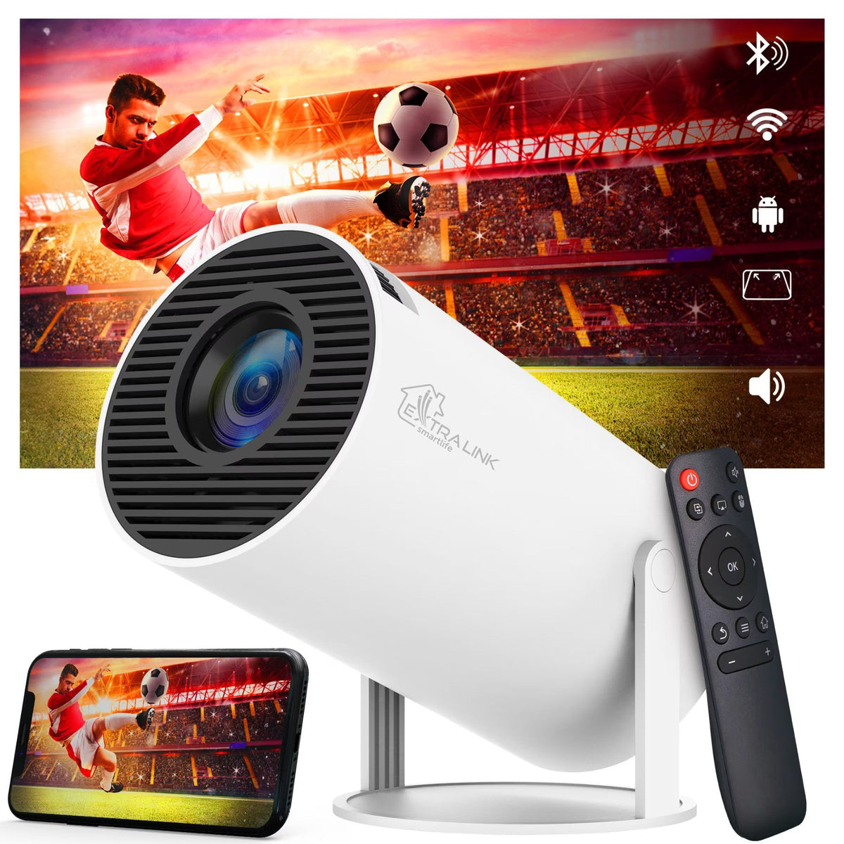 Videoproiector Inteligent 4K – Android TV 11.0, WiFi 6, Bluetooth 5.0, Ecran 130&#39;&#39;, 200 ANSI