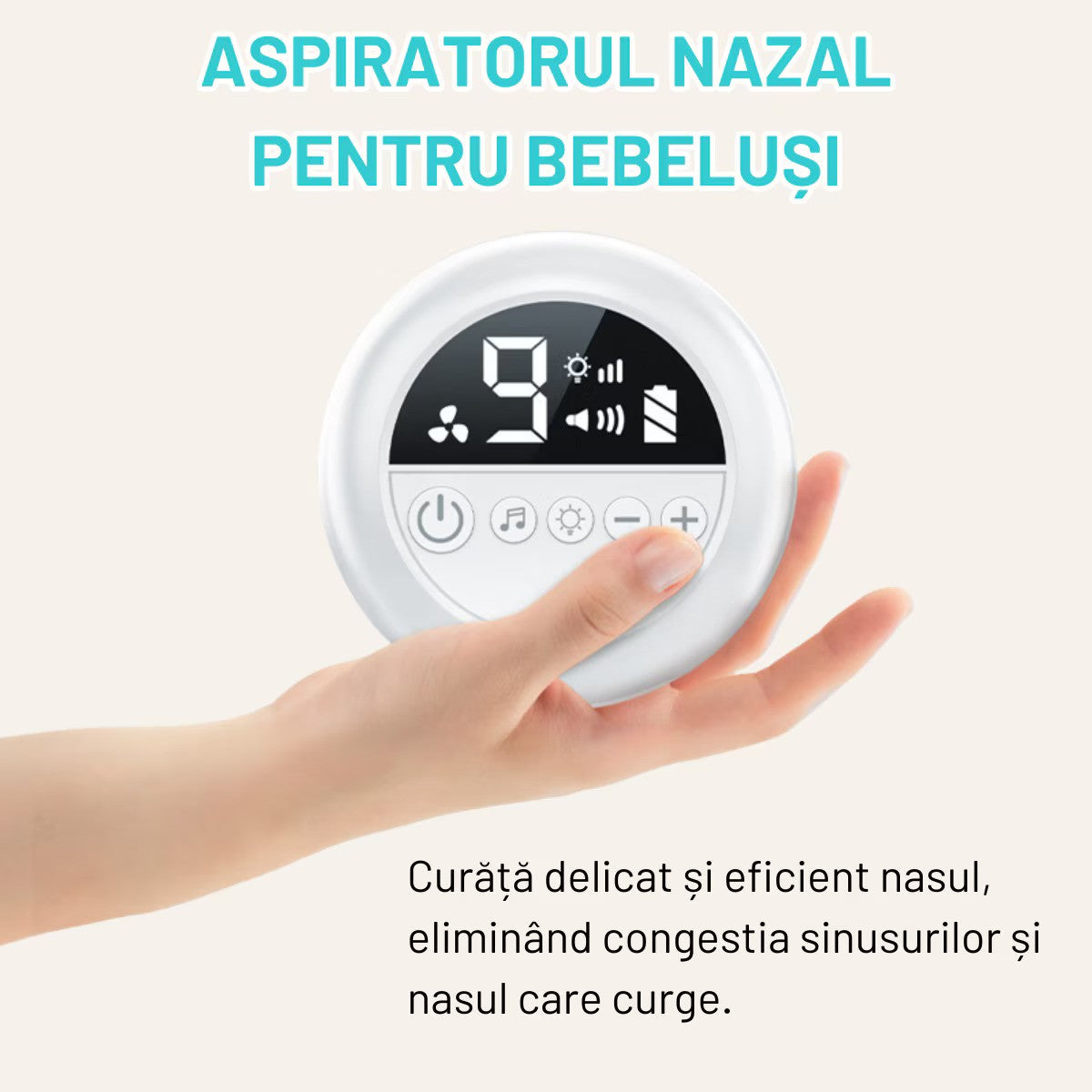 Aspirator nazal electric pentru bebelusi si copii, 9 niveluri de aspiratie reglabile, lumina de noapte cu muzica linistitoare, Incarcare USB, Display LED,
