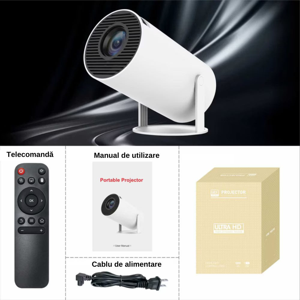 Videoproiector Inteligent 4K – HY300 PRO, Android TV 11.0, WiFi 6, Bluetooth 5.0, Ecran 130'', 200 ANSI