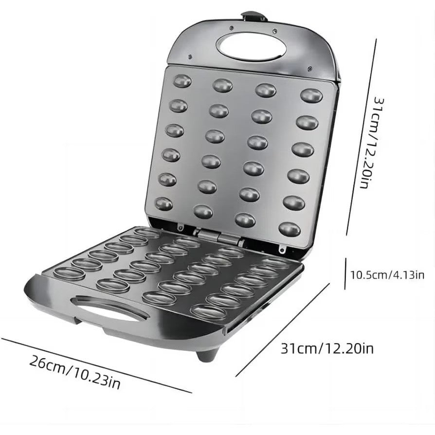 Aparat pentru preparat forme de nuci Hoffmans, 24 forme, 1400W, Indicator luminos, Placi antiaderente, Negru/Inox