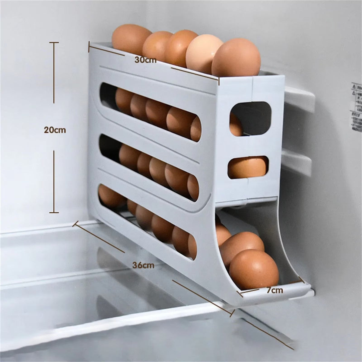 Suport pentru oua cu 4 niveluri, dispenser automat, capacitate 30 oua, pentru frigider 36x7x20cm
