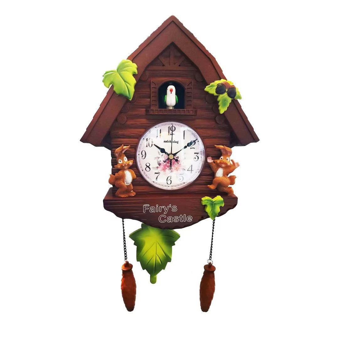 Ceas de perete cu pendul si cuc Fairy Castle 26 x 48 x 9 cm