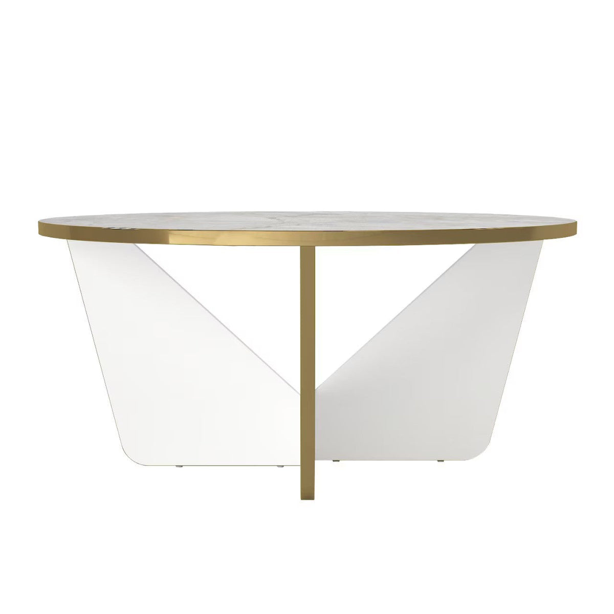 Masuta de cafea rotunda, blat tip marmura, cadru metalic auriu, design modern premium – 75x75x35 cm