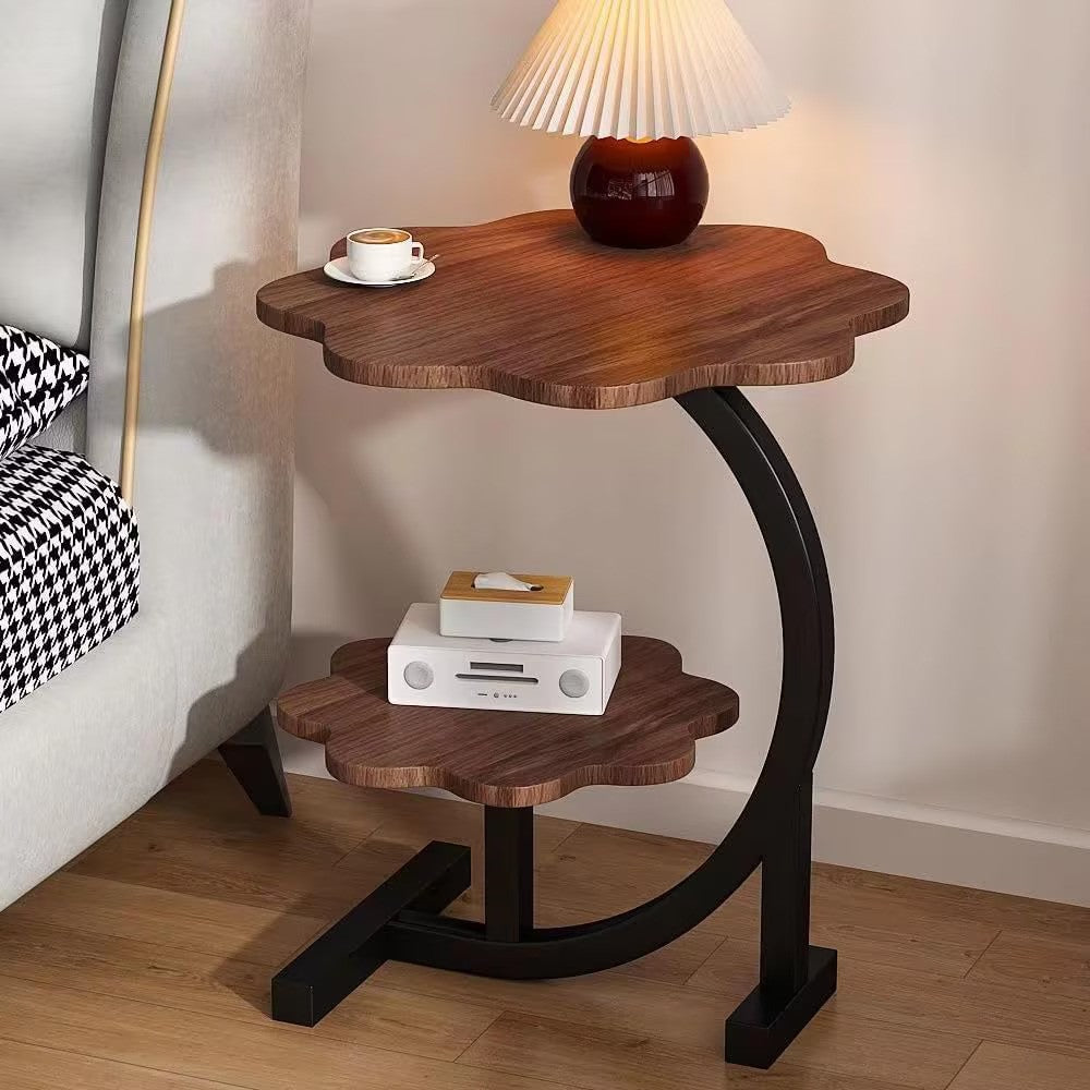 Masuta laterala multifunctionala cu 2 nivele cu cadru metalic negru 40x40x65 cm