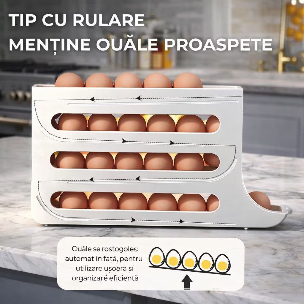 Suport pentru oua cu 4 niveluri, dispenser automat, capacitate 30 oua, pentru frigider 36x7x20cm
