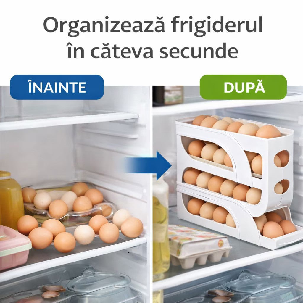 Suport pentru oua cu 4 niveluri, dispenser automat, capacitate 30 oua, pentru frigider 36x7x20cm