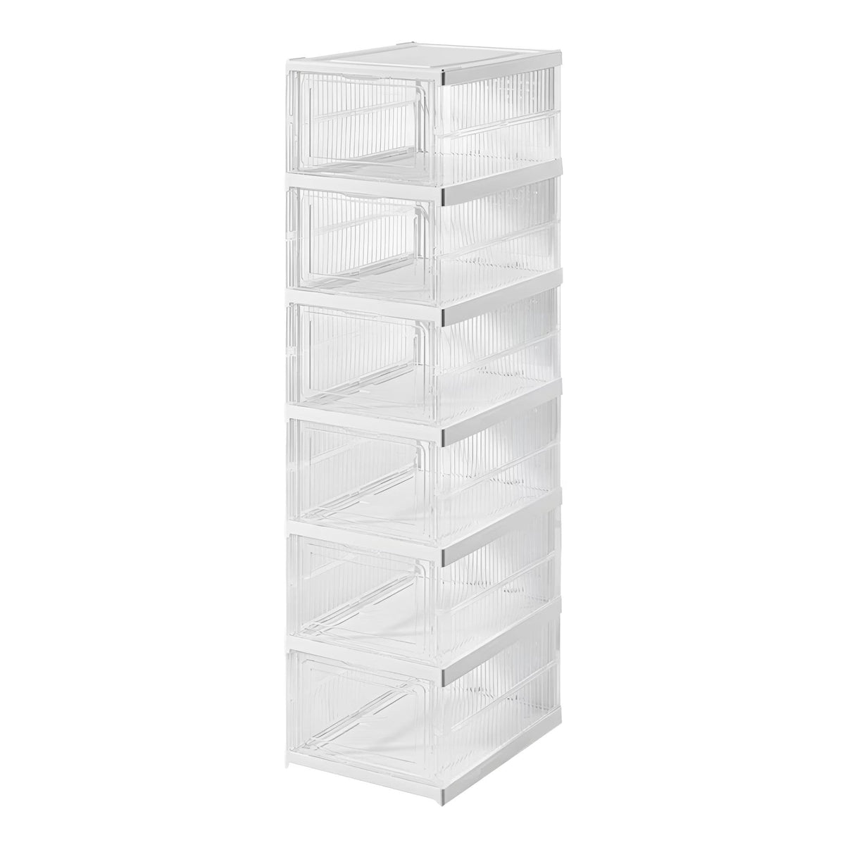 Cutii Organizatoare pentru incaltaminte, 6 compartimente, pliabile, design transparent, 34.5x25.5x105cm, alb