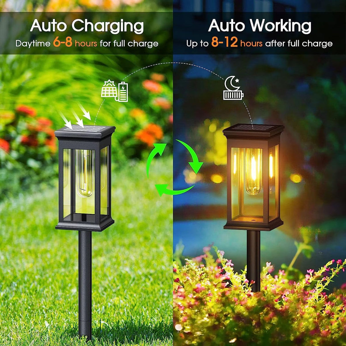 Lampi solare de exterior pentru gradina, 4 bucati, sensor lumina pornit/oprit, rezistent la ploaie/vant/ninsoare, 2200 mah, 8-10 ore de functionare