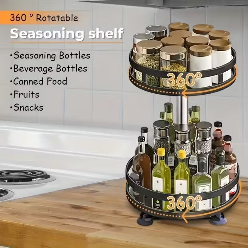 Suport rotativ cu 2 nivele, rotire 360°, pentru condimente, cu tava rotativa pentru borcane si sosuri