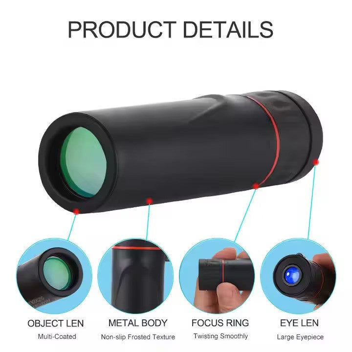 Telescop monocular de buzunar,2000x25, HD, impermeabil, anti-ceata, negru