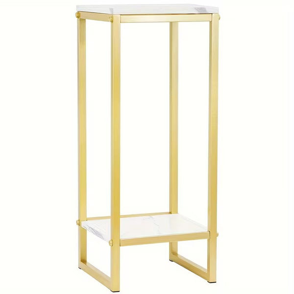 Masuta laterala moderna cu blat aspect marmura 75x30 cm cadru metalic auriu