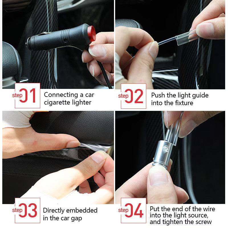 Set lumini ambientale premium, auto, pentru bord si usi lungime fir 6M, 5 unitati, aplicatie dedicata iOS, Android, telecomanda