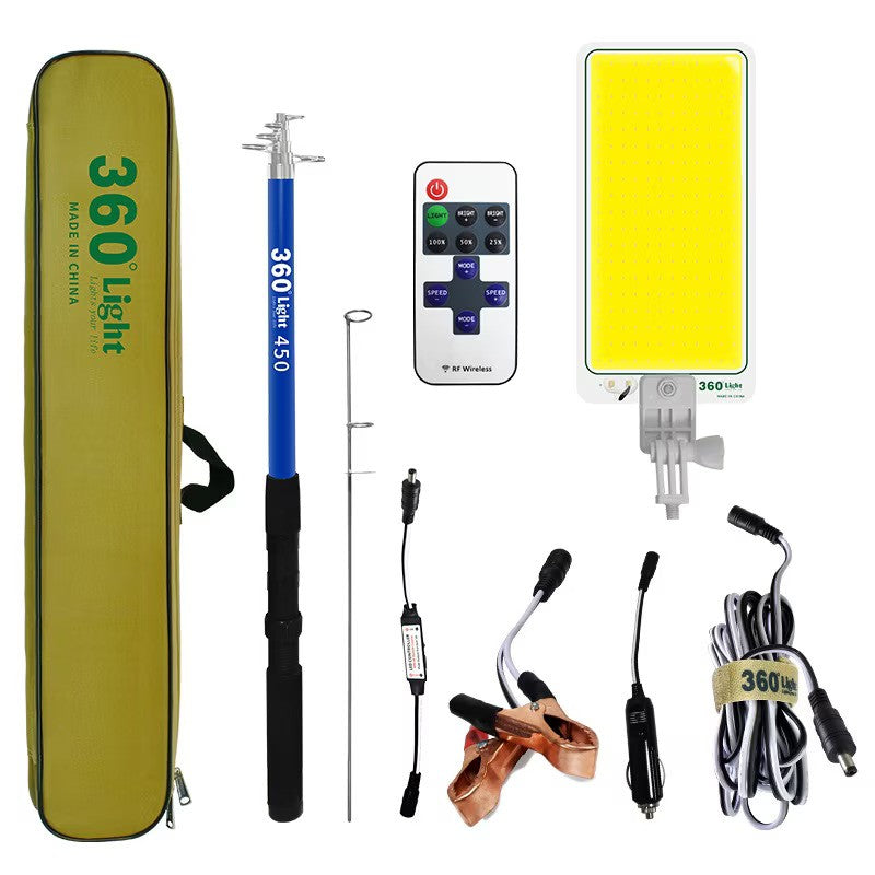 Kit Nocturna eLIVE FR-04, Proiector Camping LED 47W 4558lm, Waterproof, Brat Telescopic Ajustabil 4,5m, 3 Adaptoare 220V, Telecomanda, Geanta Transport