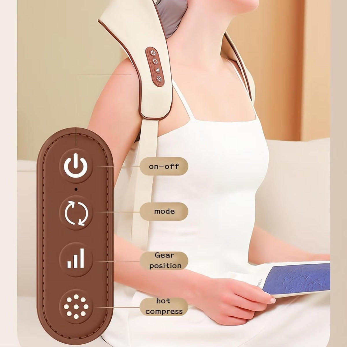 RESIGILAT - Aparat de masaj cervical 6D cu incalzire si vibromasaj, 3 intensitati, 2 moduri, silentios 45 dB, maro