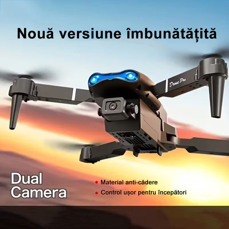 Drona E99, 4K, Camera duala, Conectare WiFi Aplicatie telefon mobil, Brate pliabile, Pozitionare flux optic evita obstacolele,  Geanta de Depozitare, Incarcare USB, Pentru Copii si Adulti, Negru