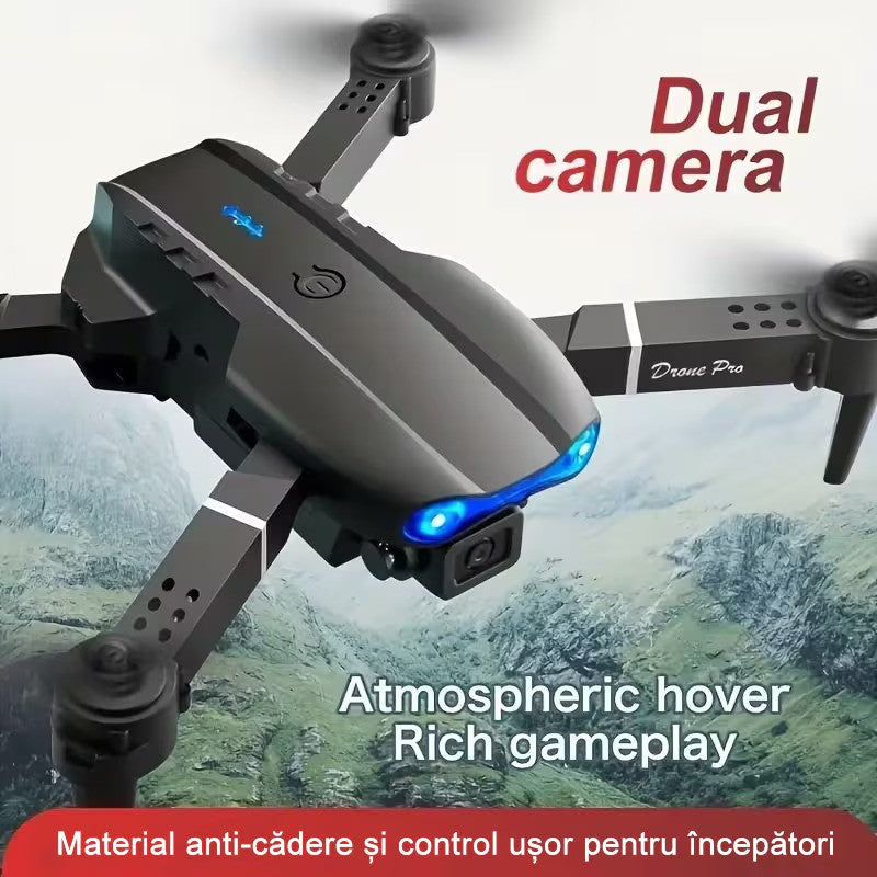 Drona E99, 4K, Camera duala, Conectare WiFi Aplicatie telefon mobil, Brate pliabile, Pozitionare flux optic evita obstacolele,  Geanta de Depozitare, Incarcare USB, Pentru Copii si Adulti, Negru