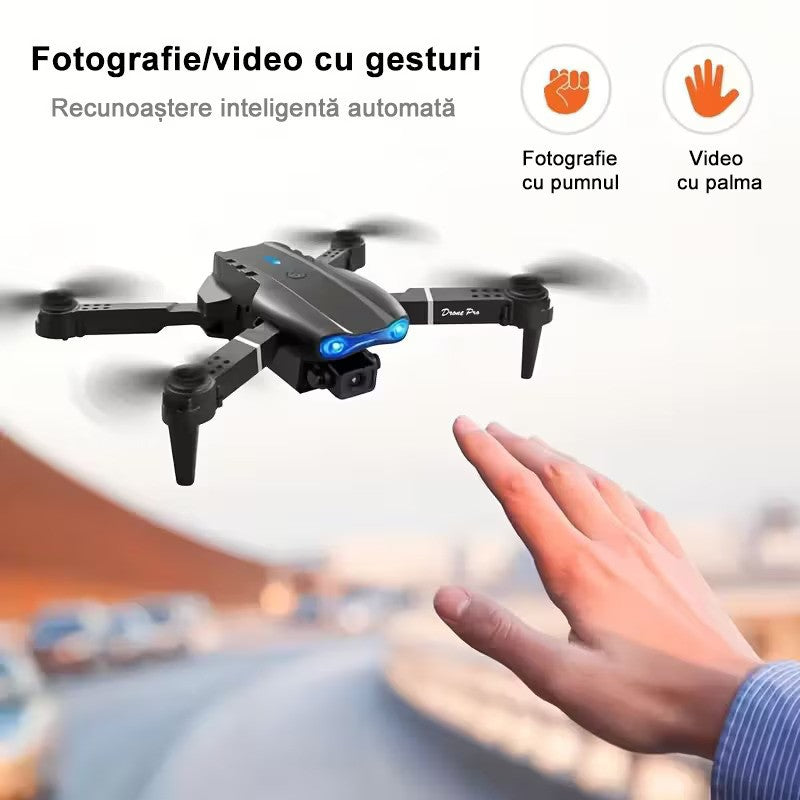 Drona E99, 4K, Camera duala, Conectare WiFi Aplicatie telefon mobil, Brate pliabile, Pozitionare flux optic evita obstacolele,  Geanta de Depozitare, Incarcare USB, Pentru Copii si Adulti, Negru