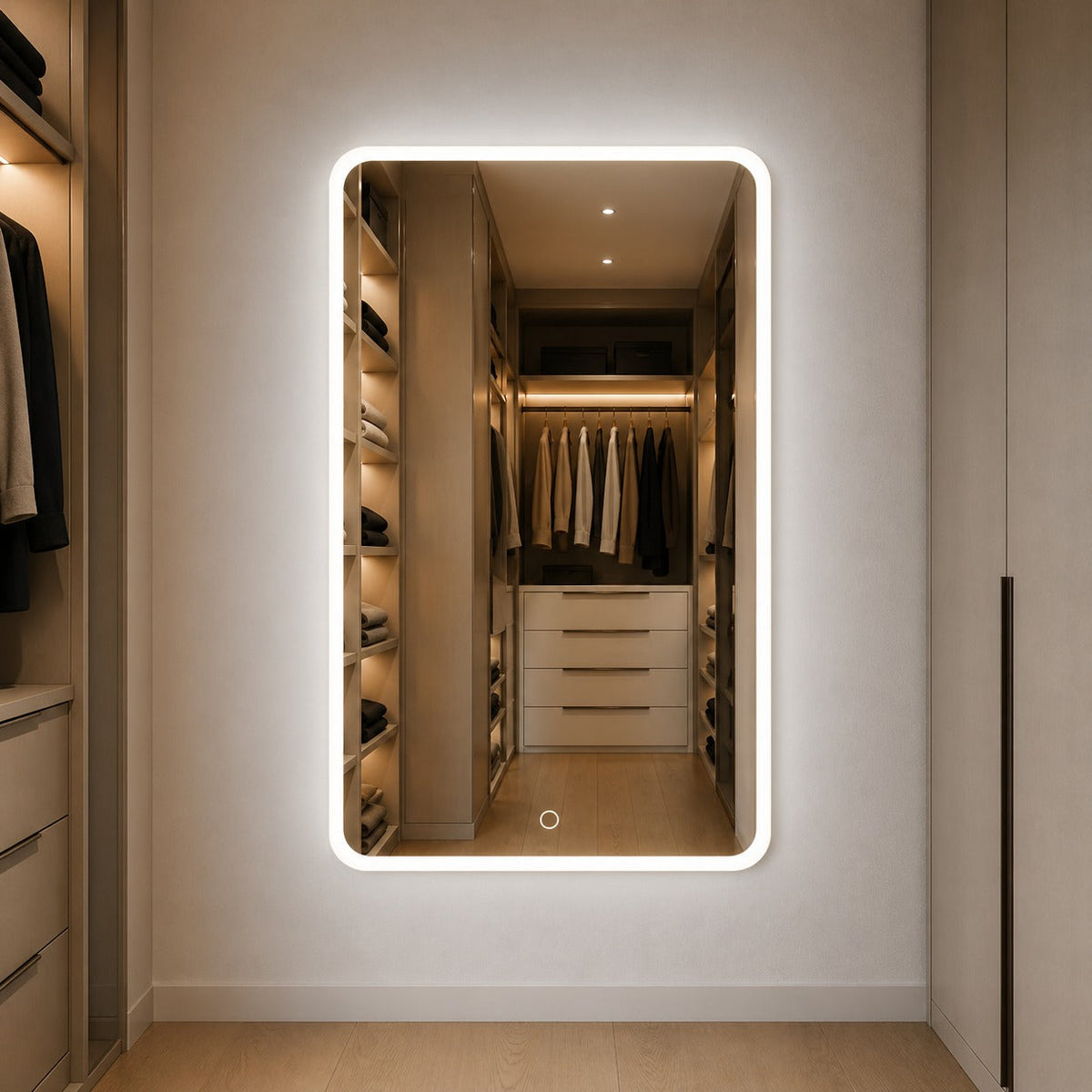 Oglinda LED Premium 80x60 cm Dreptunghiulara Iluminare Ambientala Touch 3 Culori Design Modern Minimalist