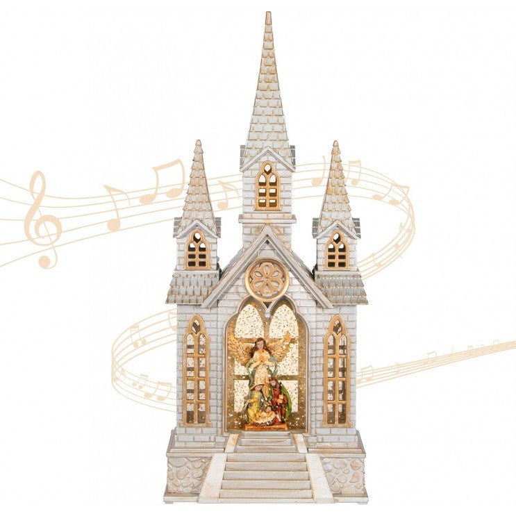 Decoratiune de Craciun Felinar Led Biserica Nasterea Domnului Muzical XL 41cm - detaliu produs