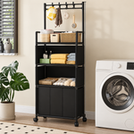 Organizator multifunctional cu Rafturi, Coș Compartimentat, Cârlige și Roți, 57 × 36 × 186 cm