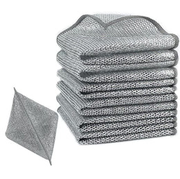 Set 10 lavete cu dublu strat, din fibra abraziva pentru vase, utilizare umeda si uscata, carpa de sarma, 30 x 30 cm, Argintiu